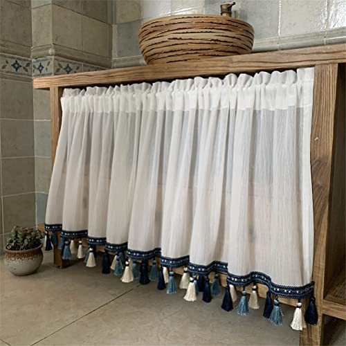 ACMHNC Rideau Brise-bise Transparent de Style Campagnard Vintage Voilage de Cuisine Court Demi Rideau Décoration de Café Bistrot Cuisine Placard,Blanc,100cm x 60cm /39'*24'