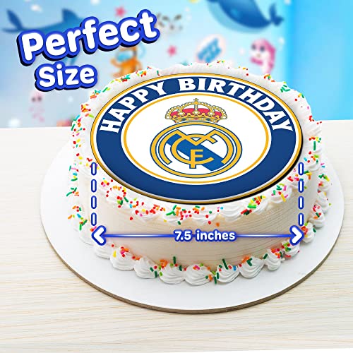 7.5 Madrid Elite Cake Topper – Round Edible Birthday Cake Decorations, Happy Birthday Cake