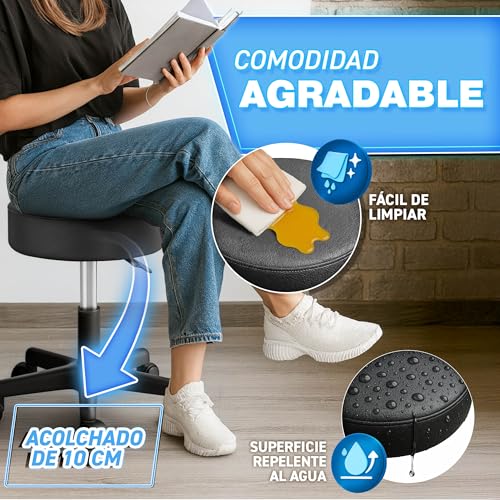 Miniatura 7 de Tresko Taburete Con Ruedas Taburete Giratorio Cosmético De Trabajo Consulta, Regulable En Altura, Giratorio En 360 , Con Asiento Acolchado De 10 Cm Y 8 Variantes De Colores Negro