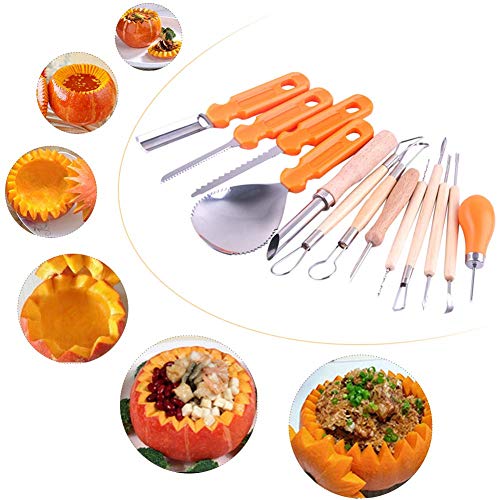 Pumpkin Carving Tools Kit 13 Pcs Professional Halloween Pumpkin Carving Tools with Reusable PU Case Set Heavy Duty Stainless Steel Easily Carve Jack-O-Lantern