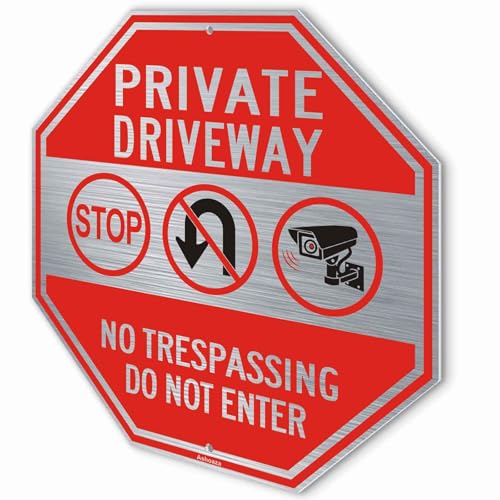 Aluminum Private Drive No Trespassing Sign 12 x 12 Octagonal Private Property Sign Do Not Enter Reflective UV Protected and Weatherproof Easy to Mount (1 Pack Private Driveway)