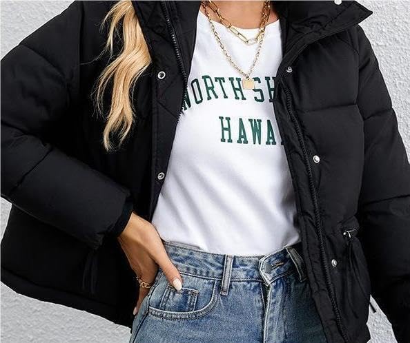 Women's Cropped Puffer Jacket Stand Collar Winter Warm Puffy Quilted Jackets Coats - Image 5