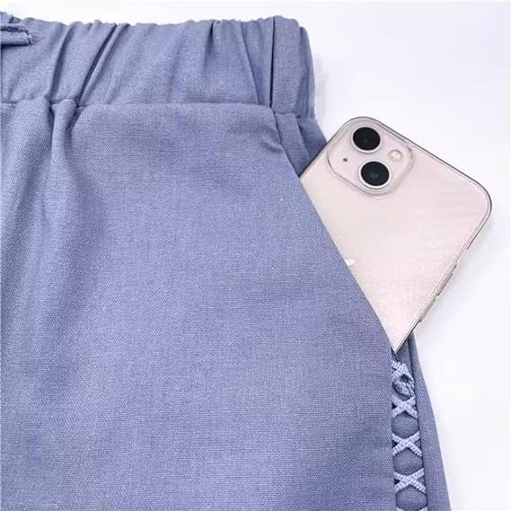 Women's Casual Summer Lightweight Pants Elastic Waist Drawstring Cotton Linen Petite Beach Trousers with Pockets3