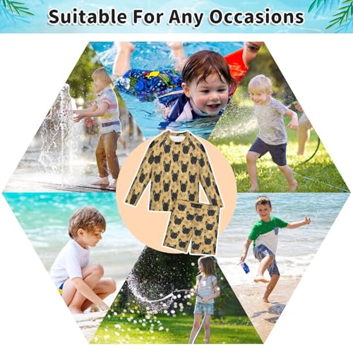 French Bulldog Roses Boys Swimsuit Rash Guard Toddler Kids Long Sleeve Swim Shirt and Trunks Swimwear Set 3-10Y4