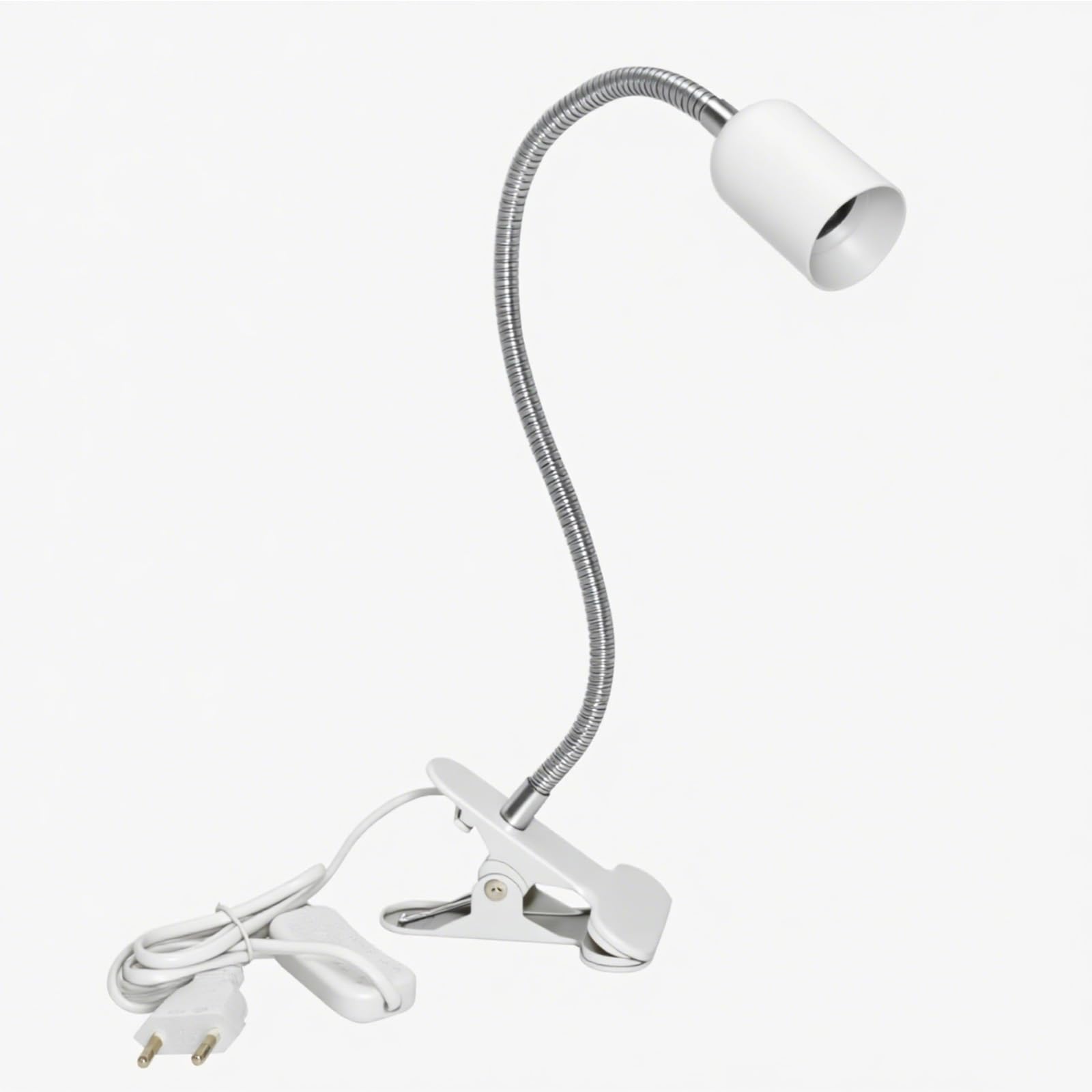 Sudnsadaks Lampenfassung E27, Klemmlampe mit Stecker und 120 cm Kabel, 360° Verstellbarer Schwanenhals, Klemmleuchte mit Schalter für Tiere, Wachsende Pflanze, Tischlampe, Weiß (Ohne Glühbirne)