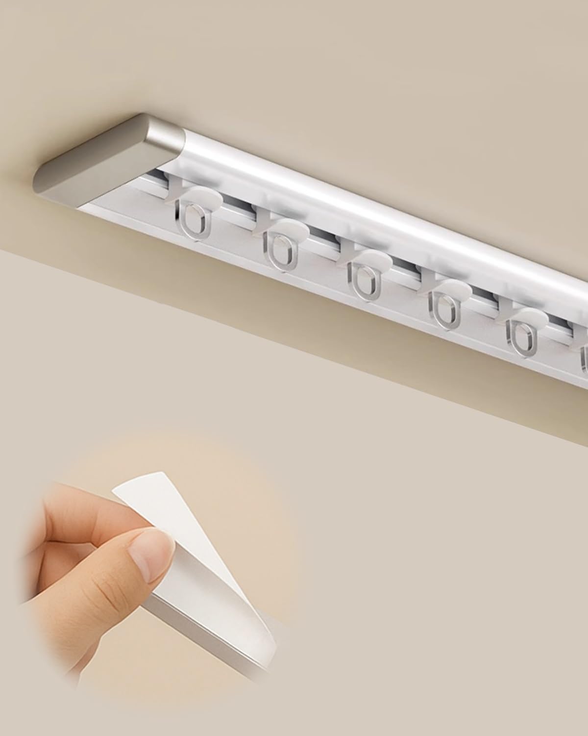 Ultradünnes Deckenschienen-Set, kein Bohren, selbstklebend, ersetzt Stäbe mit Rollhaken, ideal für Schlafzimmer, Dusche und Falldecken, Weiß, 150 cm / 59.1in