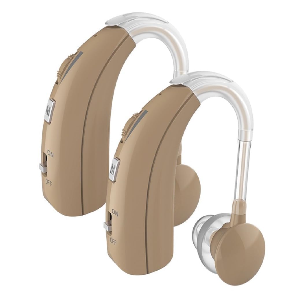 2 unit For Both Ear Rechargeable Hearing Aids with Noise Cancelling, Nano Hearing Amplifier Assist Miracle Ear for Adults,Digital Hearing Amplifiers for Hearing Loss (Pair (Beige)