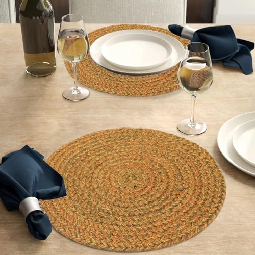 Image of THE HOME TALK Jute Braided Placemats|Side Table Mats|Best for Bed-Side Table,Center Table,Dining Table,Shelves|Home Decorators|Farm Mats (Gold, 33 cm Round, Set of 6)