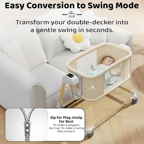 Image of StarAndDaisy Baby /Automatic Cradle for Newborn 0-2 Years boy & Girl with 5-Speed Swing & Musical Timer, Adjustable Height Baby Crib /Jhula with Mosquito Net & Safety Lock (Khaki)