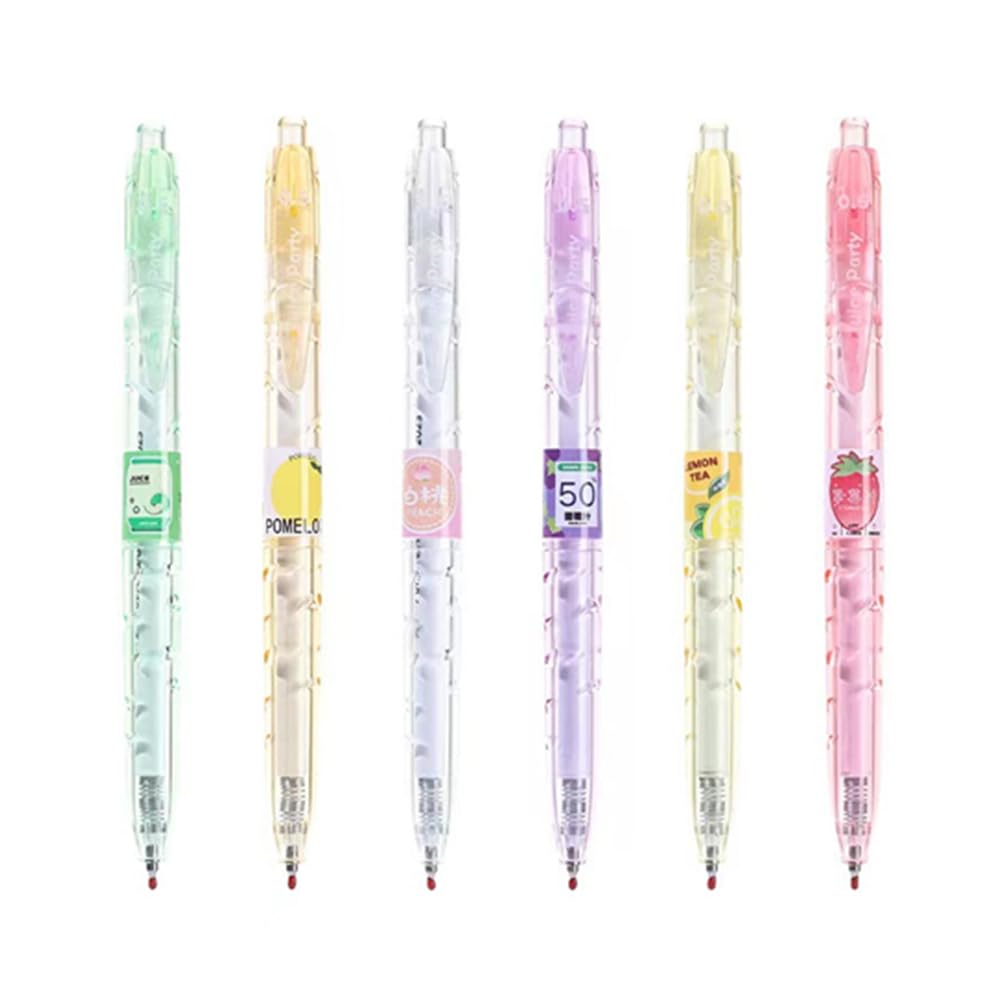 6 Pcs Ballpoint Pens Gel Ink Pen Black 0.5mm Gifts Cute Kawaii School Supplies Set For Kid Teen Girls Students