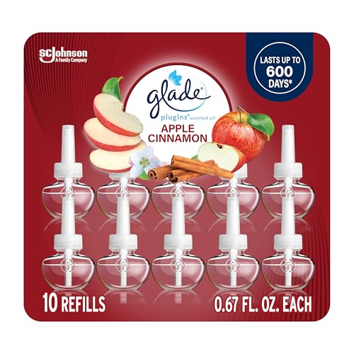 Glade PlugIns Refills Air Freshener Scented and Essential Oils for Home and Bathroom Apple Cinnamon 6.7 Fl Oz 10 Count