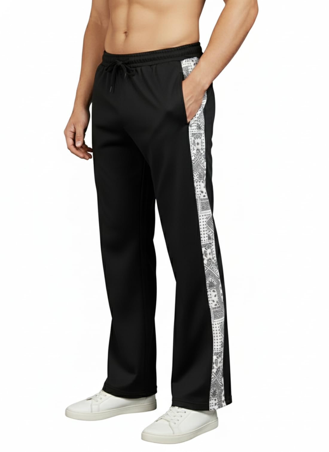 Mehrang Casual Trouser Pants for Men, Black with Contrast Side Stripes, | Loose Fit Baggy Style | Stylish Fit Relaxed Cargo Pant with Side Pockets