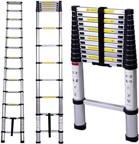 Nassboards, Extendable Telescopic Stepladder - Aluminium Metal, Extension Ladder, Folding, Extendable & Collapsible Stepstool - Great for Gutter Cleaning, Wall Painting, Gardening, Camping - 3.2m