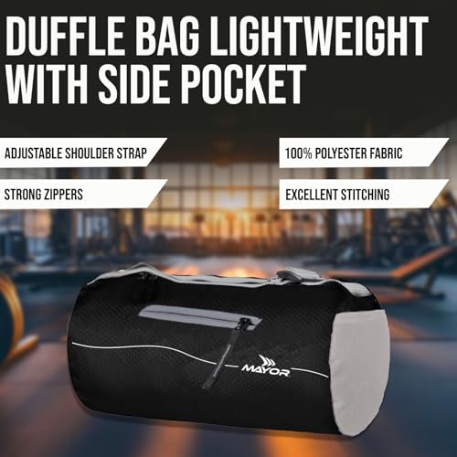 Image of Mayor Prime Gym Bag for Men & Women | Lightweight Workout & Training Bag with Side Pocket & Adjustable Shoulder Strap | Suitable for Gym, Fitness, Sports & Travel | Polyester (Grey, 16L Capacity)