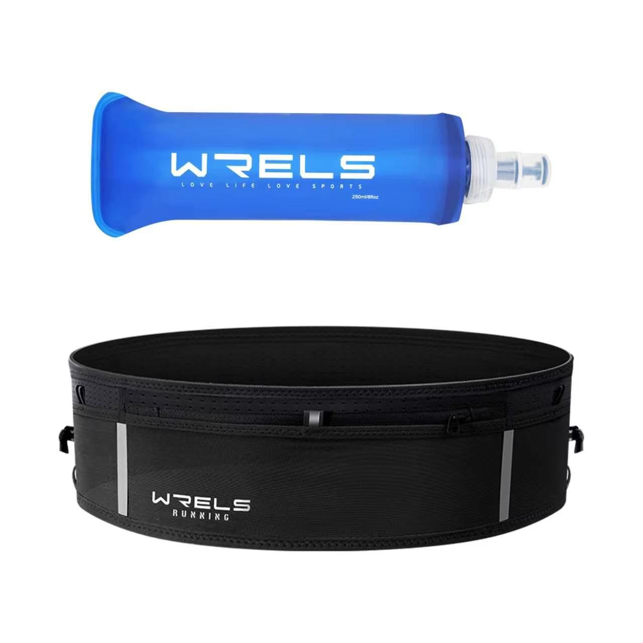 WRELS Ultraleichter Laufgürtel mit 250-ml-Softflasche für Damen und Herren, Feuchtigkeitsableitender Lauftasche Laufgurt mit Handytasche für Joggen, Marathon und Fitness