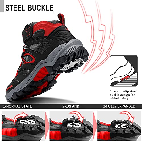 Elaphurus Boy Snow Boots Slip Resistant Girl Snow Shoe Anti-Skid Waterproof Outdoor Winter Shoes For Big/Little Kids Size 10.5 Little Kid Lava/Black/Red #TOP2