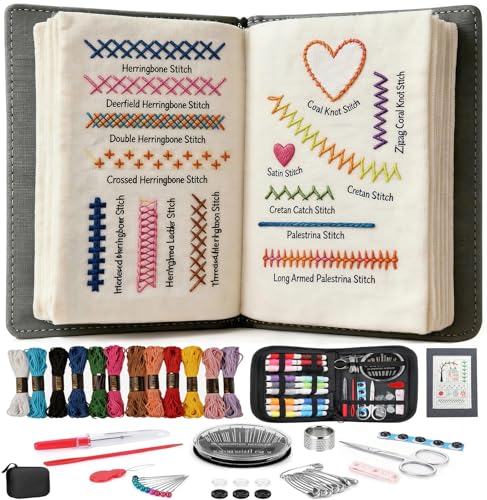 ZFBDMC Embroidery Stitch Book 2026 Upgraded Portable DIY Embroidery Kit for Beginners with Linen 99-Piece Complete Needle & Thread Set Step-by-Step Video Instructions Craft Gift for Adults