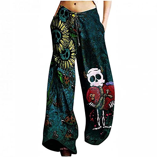 Women's Skull Printed Halloween Palazzo Pants Drawstring Wide Leg Lounge Pants Elastic Waist Pajama Bottoms Casual Pants Army Green Women's Skull Printed Halloween Palazzo Pants Drawstring Wide Leg Lounge Pants Elastic Waist Pajama Bottoms Casual Pants Army Green