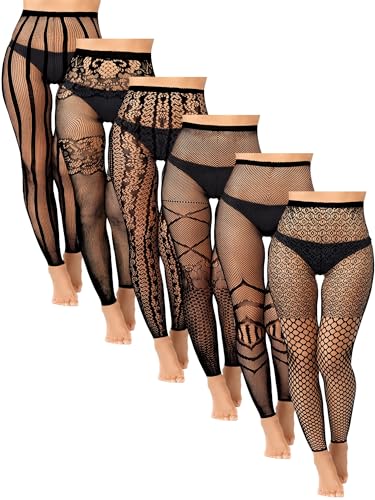 Image of Skylety 6 Pairs Fishnet Stockings for Women, M-L, Novelty Black