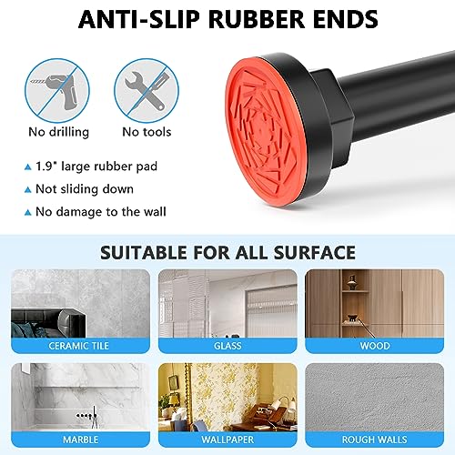 Image of Shower Curtain Rod 27-79 Inches, Adjustable Tension Shower Rod No Drilling, No Slip, Spring Tension Curtain Rod for Bathroom Kitchen Closet Windows - Black