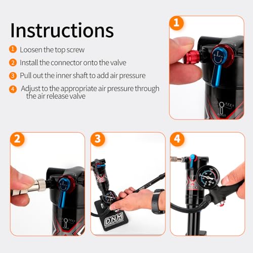 DNM PM-6 (300psi Max) High-Pressure Pump Bike Pump Front Fork/Rear Shock/Tyre Suspension Mini Pump with Barometer