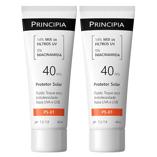 PRINCIPIA, Kit C/ 2 Protetor Solar Facial FPS 40, 14% Mix de Filtros UV + 5% Niacinamida PS-01 com 40ml
