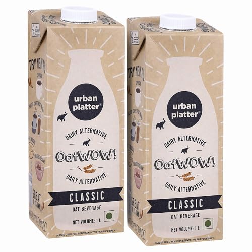 Urban Platter OatWOW Classic Oat Beverage, 1 Litre (Pack of 2, Plant-Based, Milk Alternative, Creamy, Lactose-Free)