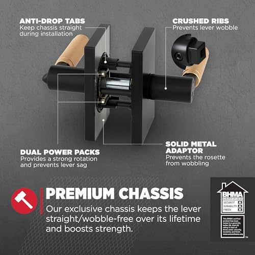 Kwikset Prava Entry Door Handle with Lock and Key, Secure Keyed Reversible Lever Exterior, for Front Entrance and Bedrooms, Matte Black and Satin Brass, Pick Resistant Smartkey Security and Microban - Image 6