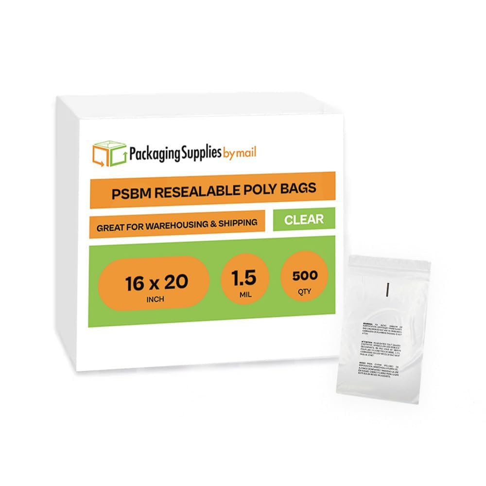 PSBM Polypropylene Bags 16 x 20 Inch Durable Polybags 200 Count, Self Seal Clear Poly Bags with Suffocation Warning for Packaging & Shipping, Clear Zip bags for T Shirt packaging