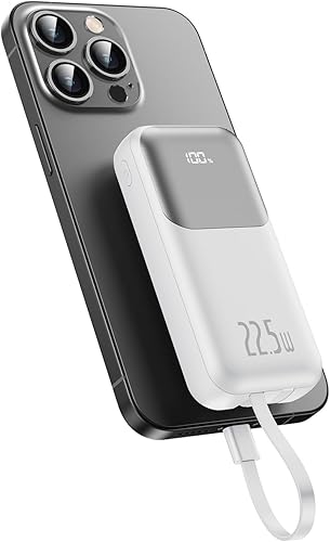 Cargador portátil de 10000 mAh, cargador de teléfono pequeño, cargador de energía de carga rápida, mini batería externa con cable integrado,