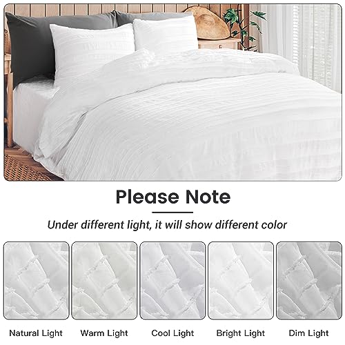 Image of NEXHOME PRO Duvet Cover, White 3 Pieces Boho Tufted Duvet Cover Set, Soft and Lightweight 100% Washed Microfiber Comforter Cover Set for All Season(White Cal King, 104 x 98)-No Comforter