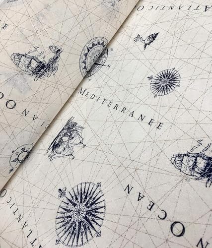 Tissu imprimé boussole et carte marine pour décoration et couture