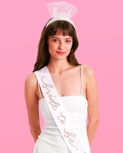 Miniatura 4 de xo Fetti Banda de despedida de soltera  diadema de novia - blanco  oro rosa  Kit de decoración de despedida de soltera - Banda para novia