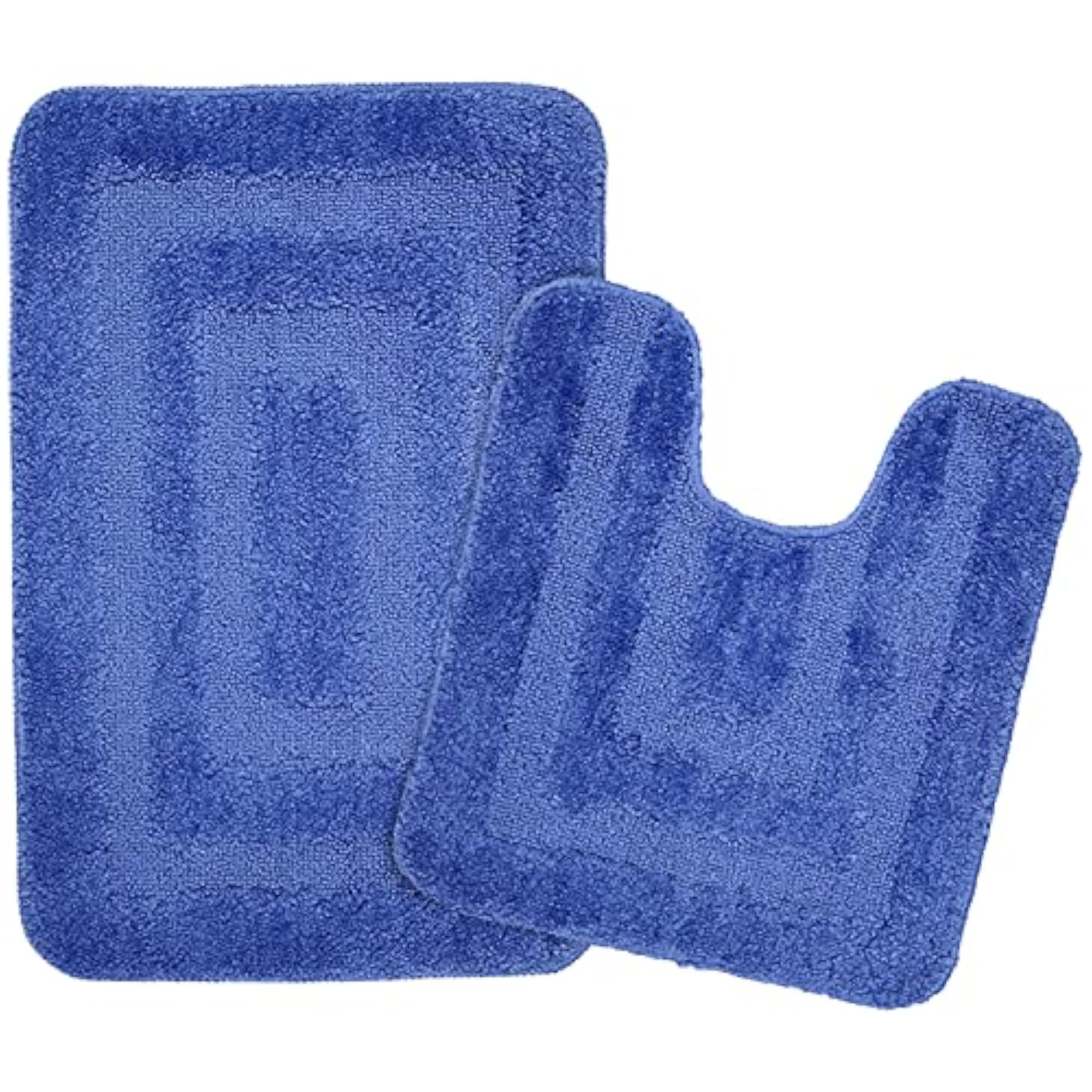 Soft Microfiber Bath Mat and Contour Mat Set, Blue