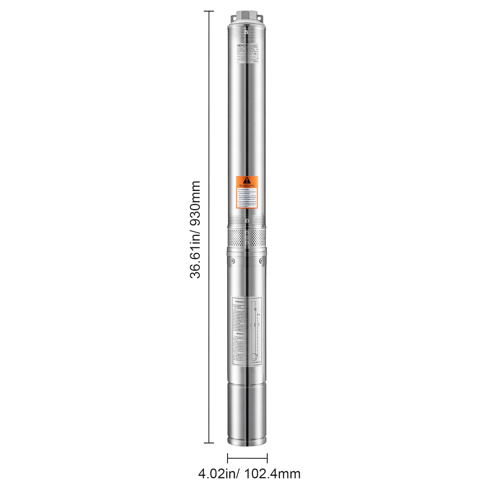 VEVOR Pompa Sommergibile per Pozzi Profondi IP68, Potenza in Uscita 750 W, 230 V, Portata 100 L/min, Prevalenza 75 m, con Cavo da 20 m, Pompa Acqua in Acciaio Inox per Irrigazione Industriale