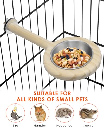 KATUMO Bird Perch Bird Feeding Cup Parrot Wood Perch Stand Toy Bird Cage Accessory for Parakeet Lovebird Conure Budgie Canary Finch Small Parrots