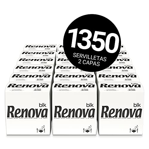 RENOVA Servilletas BLK, 1.350 Servilletas Premium Blancas, Tamaño Grande, 2 Capas