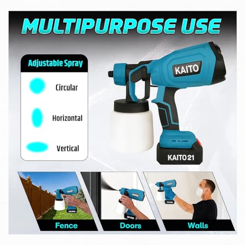 Image of KAITO 21V Cordless Paint Sprayer | 800W HVAC Spray Gun with ABS Plastic Body & 1000ml Container | Includes 2 x 2.5Ah Lithium-Ion Batteries & Charger | for Walls, Doors & Furniture Green-Black