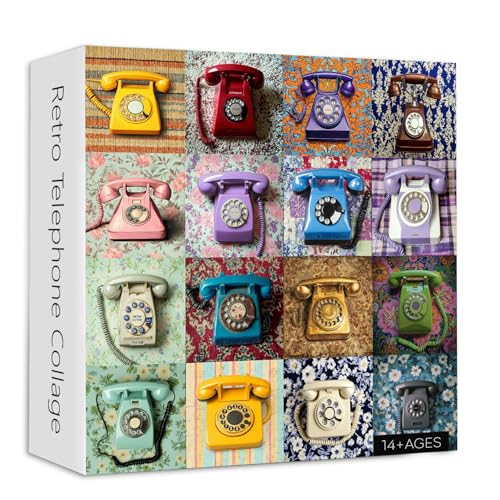 PICKFORU Retro Telephone Collage Jigsaw Puzzles 1000 Pieces, Colorful Wired Telephones Puzzles for Adults, Vintage Art Collection Jigsaw Puzzle