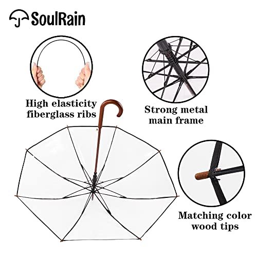 Soulrain 48" Arc Classic Wood Handle Umbrella Auto Open Windproof Unbreakable Stick Rain Umbrella (Clear)… #TOP5