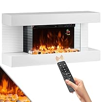 BAKAJI Camino Elettrico a Muro con Cornice Legno Caminetto 2000W Completo di Mobile, Silenzioso Design Moderno, Stufa a Parete, Termostato Digitale, Effetto Fuoco Realistico (Saint Moritz)
