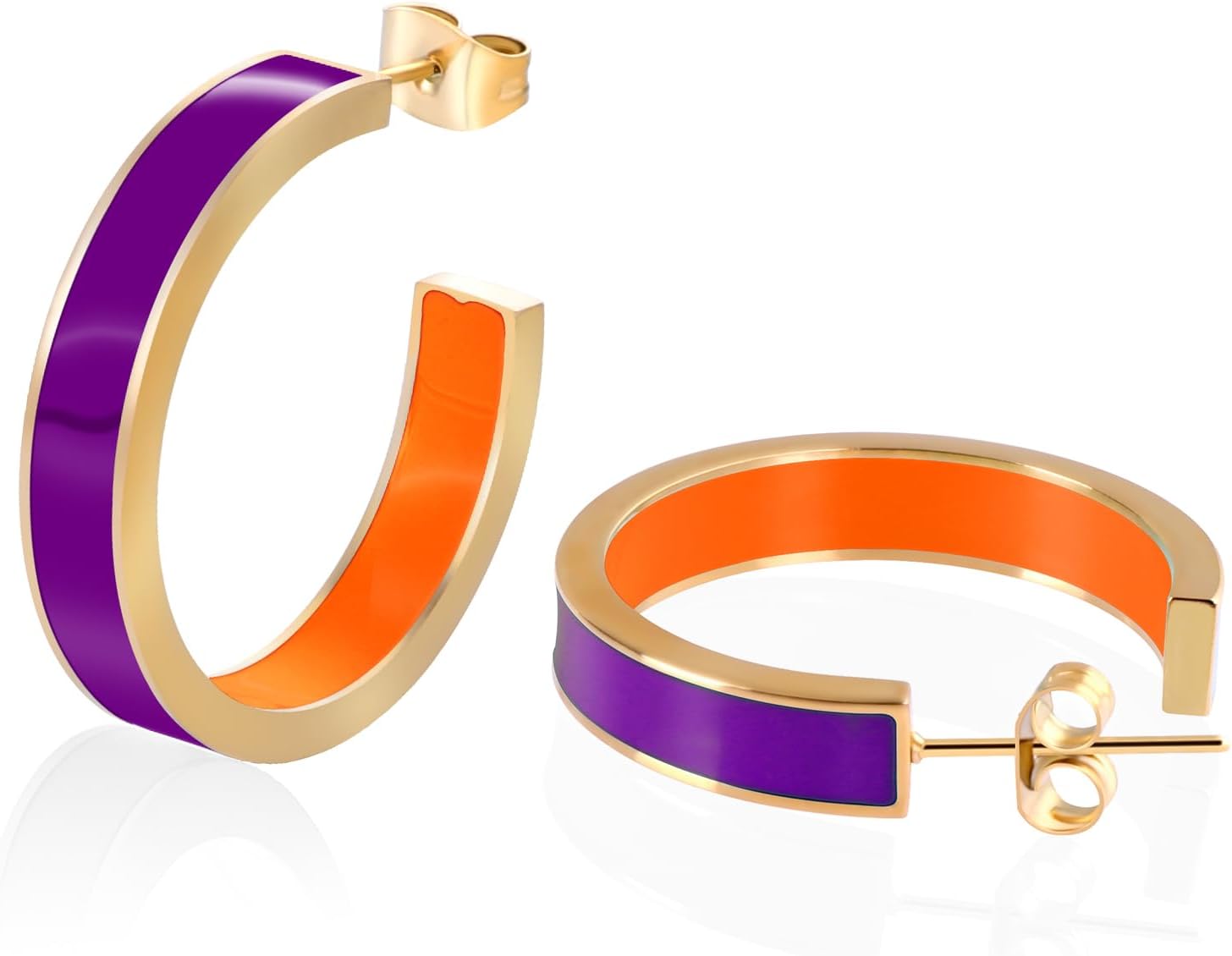 Chunky Gold Earrings for Women C Shaped Round Hoop Earrings 18K Gold Plated Stainless Steel Enamel Earrings Jewelry Gift