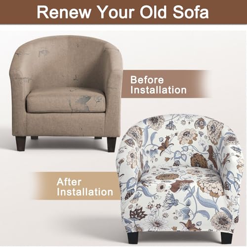 Image of SearchI Club Chair Slipcover Stretch Barrel Chair Covers Printed Tub Chair Slipcovers Soft Spandex Armchair Sofa Cover Removable Couch Furniture Protector for Living Room (Big Flower)