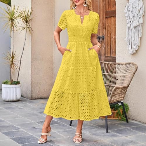Women's Swimsuit Coverup Dress - Spaghetti Strap Eyelet Sundress For Beach Vacation