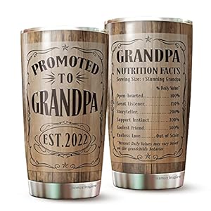 Kozmoz Inspire Promoted to Grandpa Est 2022 – Grandpa Nutrition Facts 1 Pack Tumbler 20Oz – Gift for New Grandparents – Great Pregnancy Reveal Idea For Your Baby Announcement