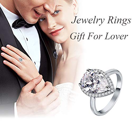 LAZLUVU 4.85 Carat Teardrop Cubic Zirconia Rings for Women Solitaire Halo Promise Wedding Engagement Ring Mothers Day Christmas Jewelry Gift for Her Size 5-112