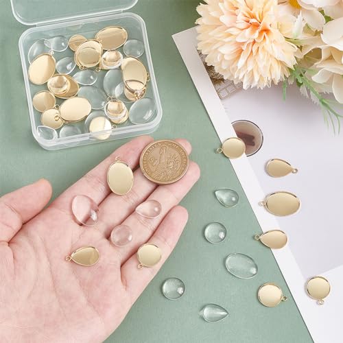 PH PandaHall 48pcs Pendant Trays for Jewellery Making Kits Transparent Glass Cabochons Real 14K Gold Plated Blank Bezel Pendant Trays 3 Styles for Earings Bookmarks Bracelets Photo Charms Necklaces - Image 3