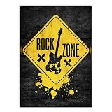 Placa Quadro Decorativo Rock Zone Guitarra Amarelo Preto Sala Quarto Escritório Decoração Poster
