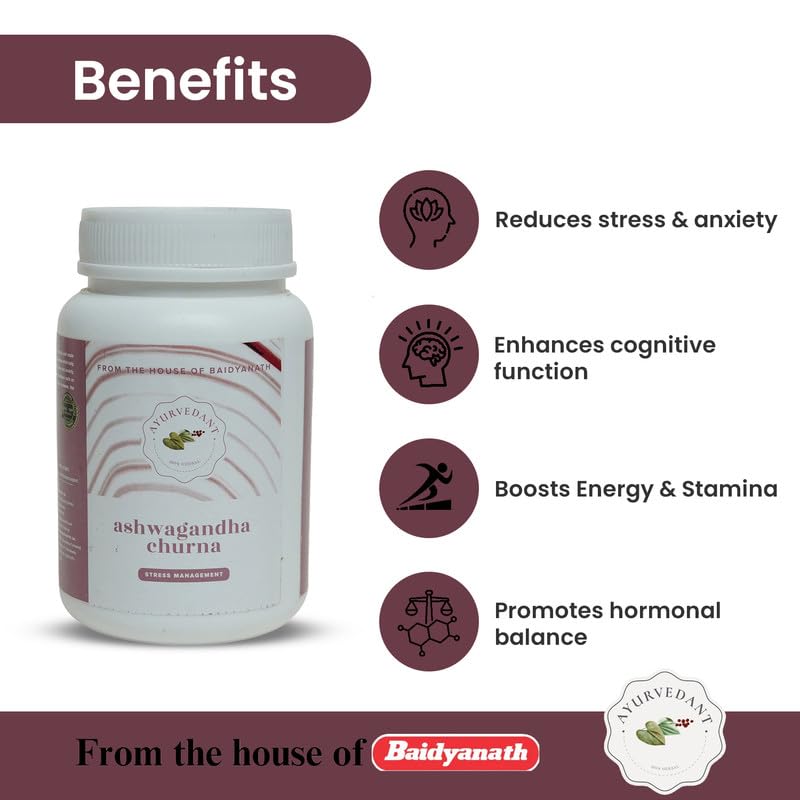 Baidyanath Ayurvedant Ashwagandha Churan 100 GM | Stress Management, Improves Strength & Energy, Rejuvenates Mind & Body, Enhances Overall Wellbeing (Pack of 1) 1