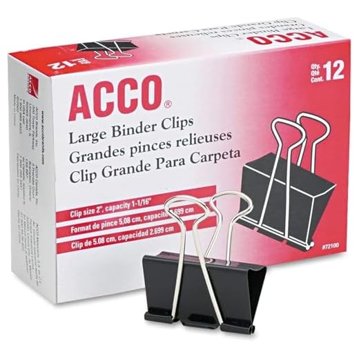 ACCO Binder Clips, Large, 1 Box, 12 Clips/Box (72100)